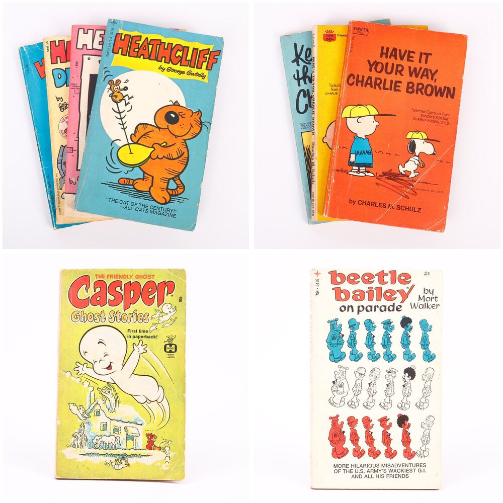 Lot of 9 Vtg Paperback Comic Books Charlie Brown Casper Beetle Bailey Heathcliff